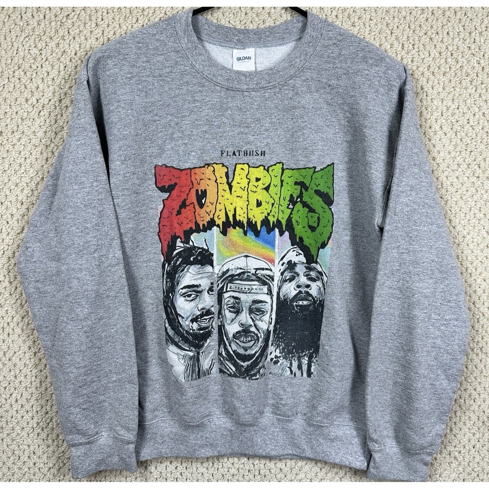 Flatbush Zombies Sweatshirt Mens Small Gray Gildan 50/50 Blend Brooklyn Hip Hop